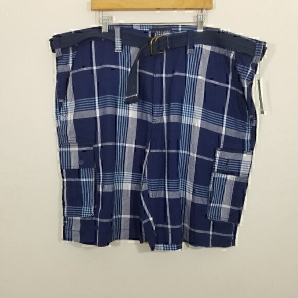 NWT U.S. Polo Assn. Cargo Shorts Plaid Blue Size 50